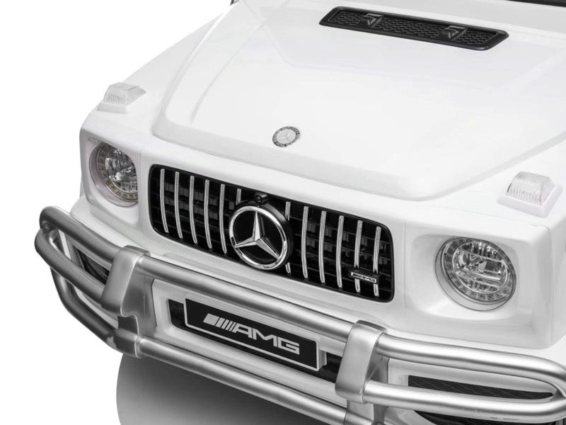 2 persoons Mercedes Wit G63 AMG, 24volt en 4x4 kinderauto