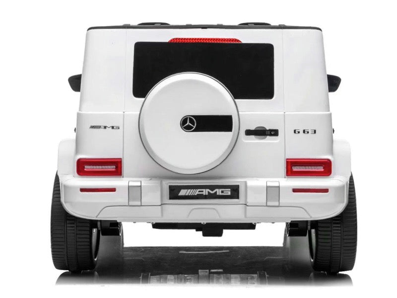 2 persoons Mercedes Wit G63 AMG, 24volt en 4x4 kinderauto